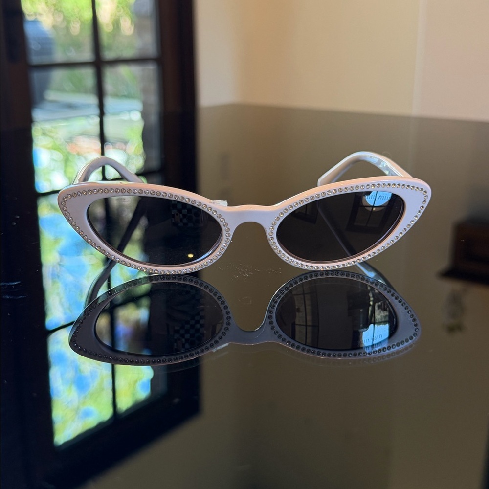 MIU MIU White Rhinestone Cat-Eye Sunglasses, NWOT